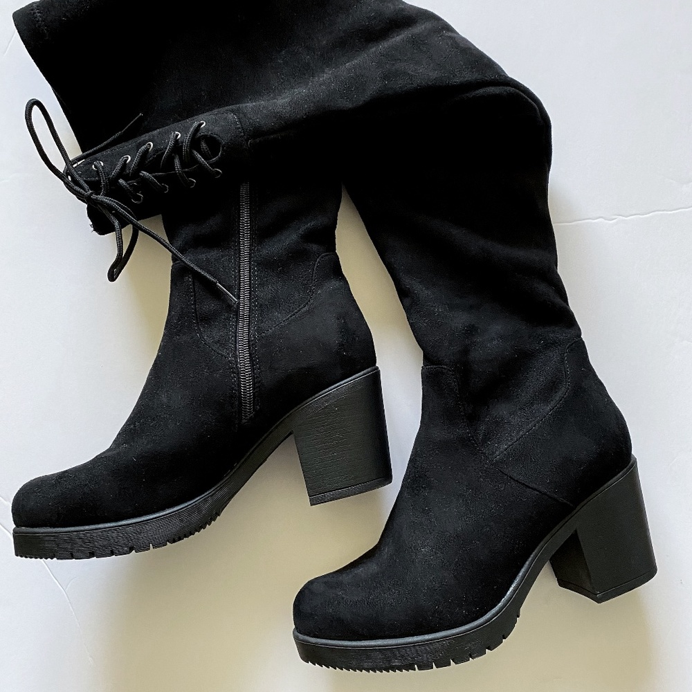 Black Faux Suede Over the Knee Boots